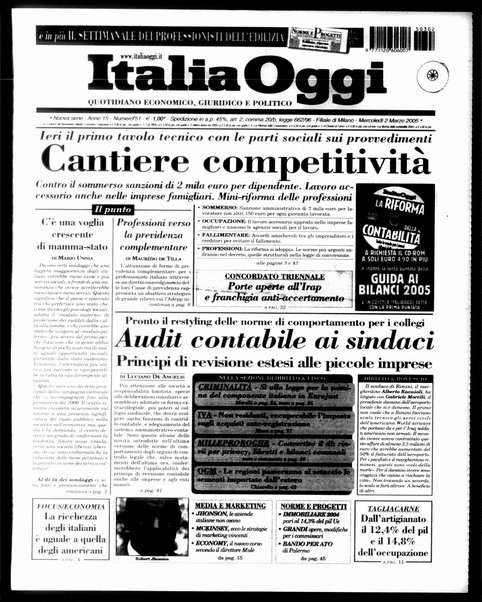 Italia oggi : quotidiano di economia finanza e politica